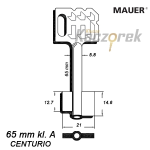 Zásuvný 032 - Mauer 65 mm tř. A - surový klíč do Emulátoru zámku řízení CENTURIO